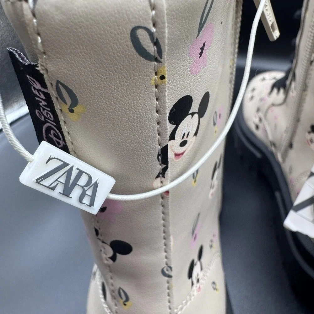 Zara Kids Mickey Mouse Lace Ankle Boots Girls Size US 3.5, EUR 35 NWT Disney